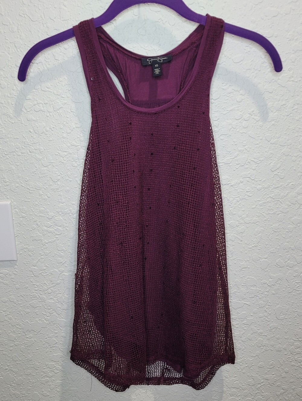 Jessica Simpson Burgandy Sequin Mesh  Tank Top